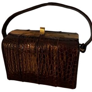 Elegant Brown Crocodile Pattern Handbag